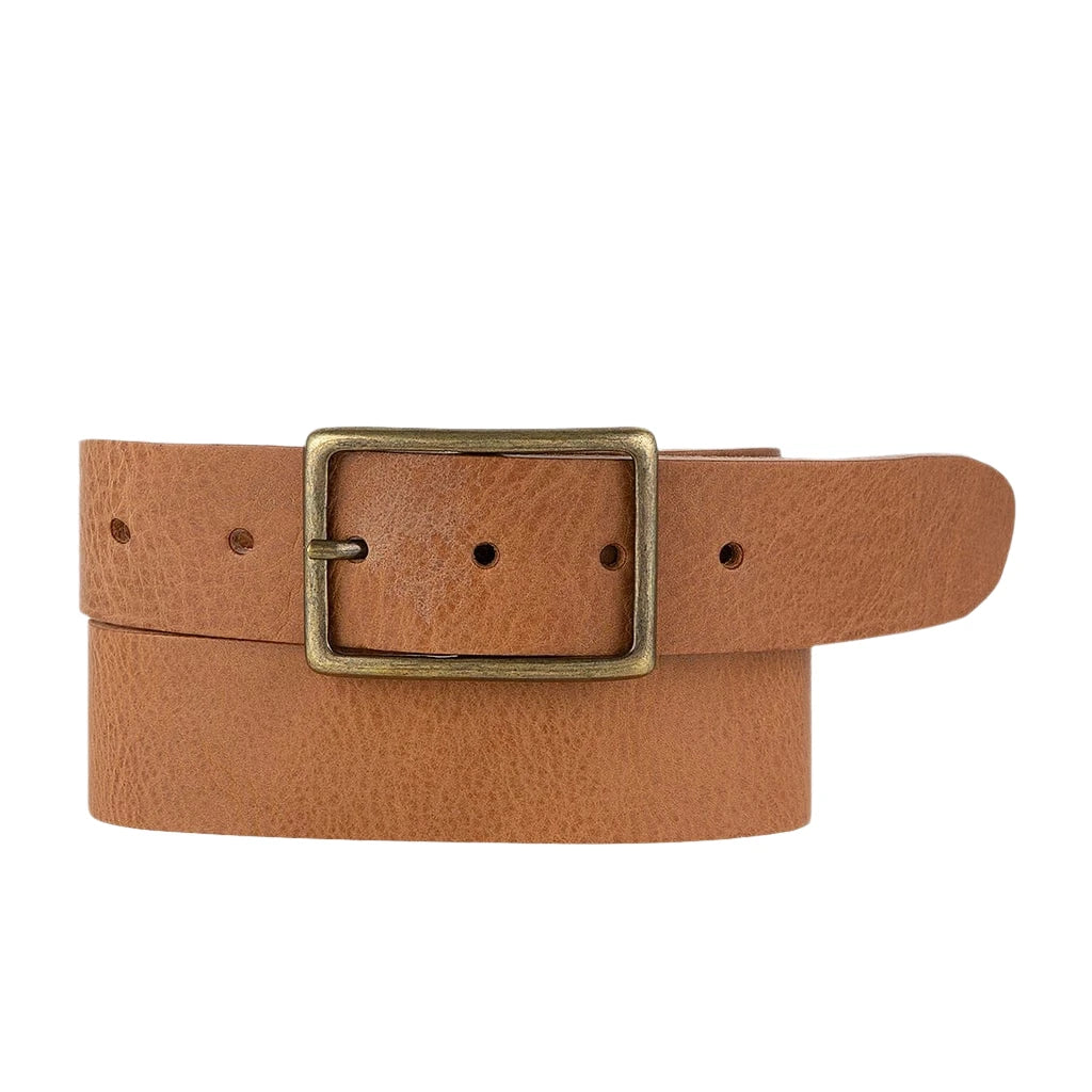 Brown Leather Belt with Gold Buckle