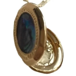 Gold Paperclip Chain with Abalone Locket Charm