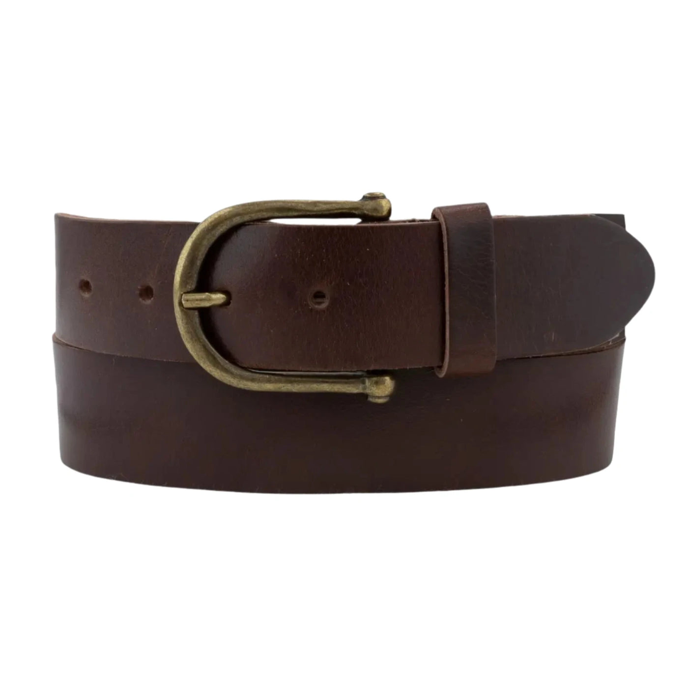 Thick Brown Leather Belt with Antiqued Gold Buckle