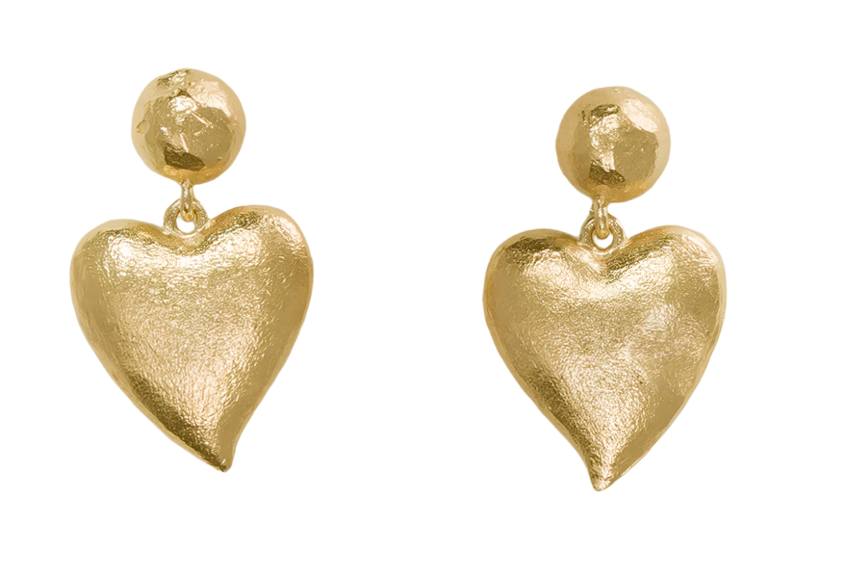 Matte Gold Dangle Earrings with Heart Charm
