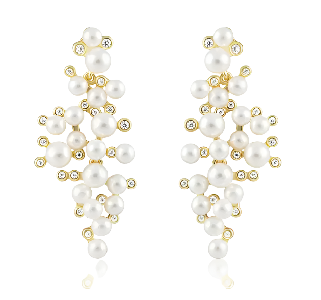 Gold Pearl Statement Earring with CZ Stones