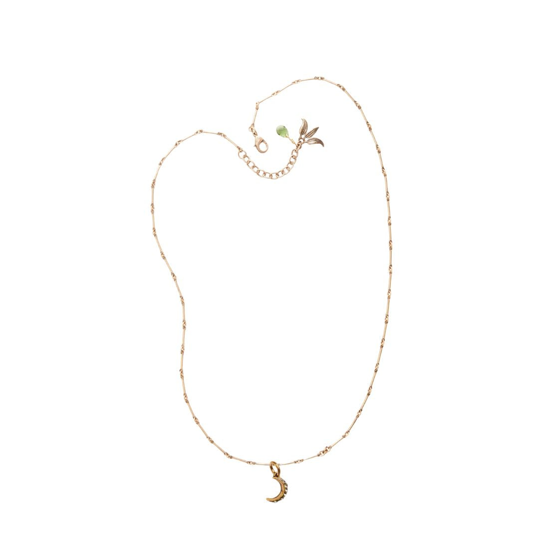 Gold Stick Chain with Crescent Moon Charm