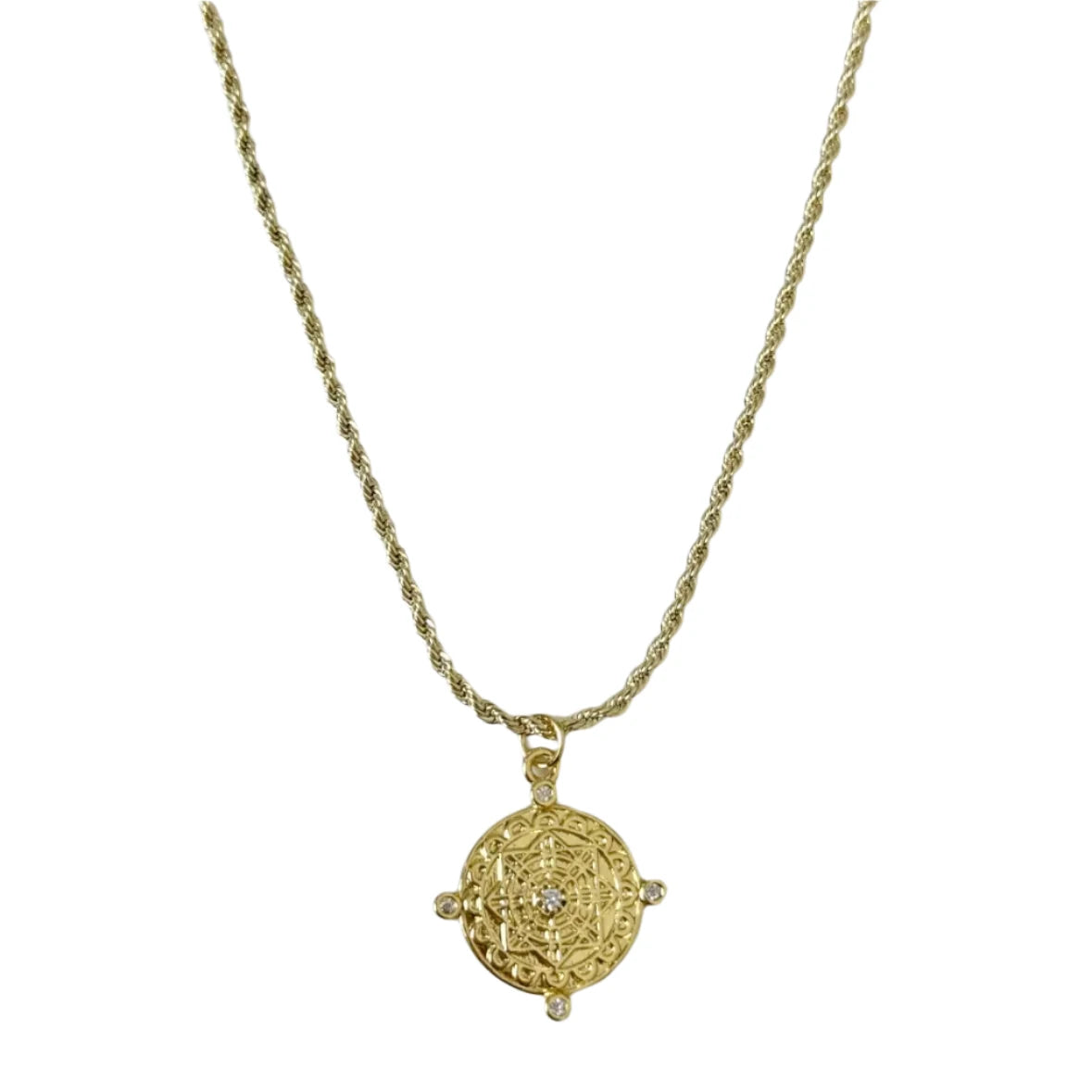 Gold Rope Chain with Compass Charm